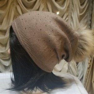 REAL raccoon pompom rhinestone hat